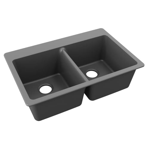Évier à double cuve graphite de cuisine encastrable double bac quartz 83x55cm