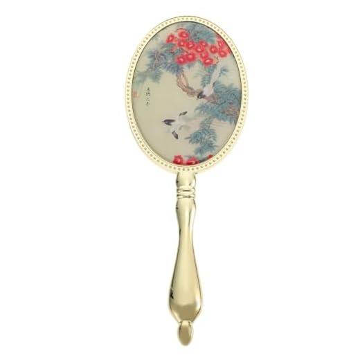 Retro Griff Spiegel Tragbarer Handspiegel Reise Make-up Spiegel Golden Vintage Kosmetik Spiegel für Mädchen Frau Make-up Werkzeuge