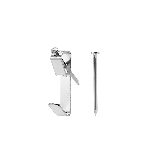 Image of 100 Piece Picture Hanging Kit with 30LB Heavy Duty Hooks, Silver Metal with Nickel Coating, Nail Down Installation, Suitable for Wood, Drywall, Plaster