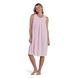 Miss Elaine Nightgown - Women's Short Nylon Tricot Gown, Sleeveless Gown with Petal Embroidery at Round Neck (1X, Pink)