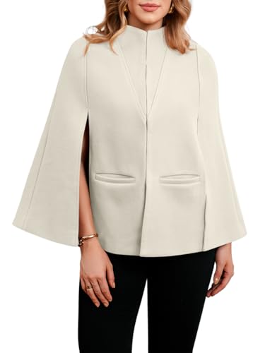 Image of Cicy Bell Womens Cape Pea Coat Work Casual Split Long Sleeve Coat Stand Collar Open Front Fall jacket
