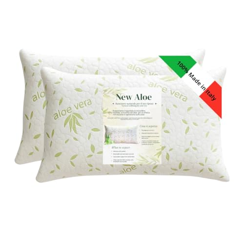 GM COPPIA Cuscini Letto Guanciali per Dormire Imbottiture Standard Antiacaro Anallergico Traspirante per letto Matrimoniale Singolo con Federa Aloe Lavabile Made in Italy