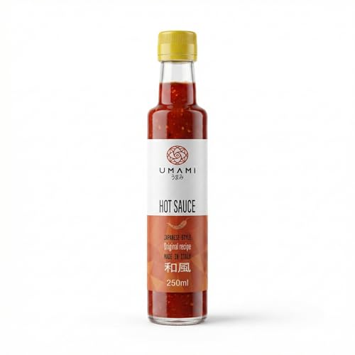 Umami Hot Sauce 'Japanese Sriracha', salsa piccante 250ml, peperoncini fermentati al modo giapponese, piccantezza media, ideale con tutti i tipi di piatti, senza conservanti ne coloranti!
