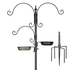 Bird Feeding Station Kit – 77″ Bird Feeder Pole with 5 Prong Base, Wild Bird Feeder Stand for Outdoors Hanging Bird Feeders – Black