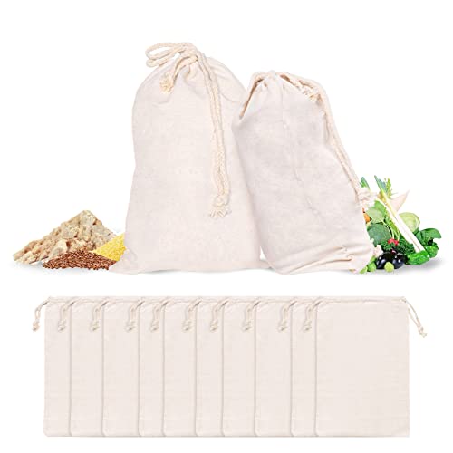 Fiteber Pochon Tissu, 10 Pièces Sac Toile de Jute avec Cordon, 20 cm x 30 cm Pochette Bijoux, Réutilisable Sachets, Coton Sachet Tissu pour Les Noces, Artisanat de Bricolage, La Fête Cover
