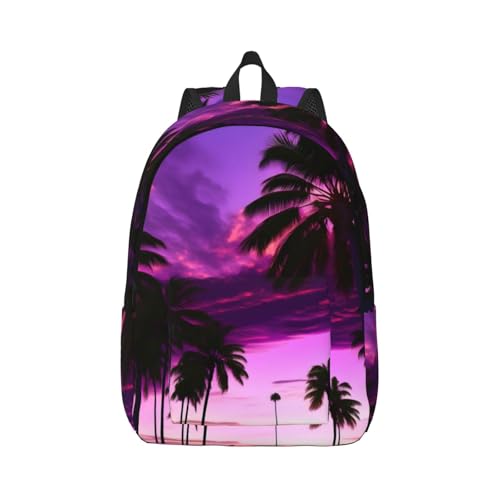 Sac à dos de voyage imprimé palmier coucher de soleil violet pour adulte