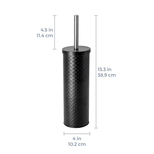 Image of AMG Toilet Brush and Holder, Rustproof Stainless Steel Toilet Bowl Brushes for Bathroom with Inflexible Bristles (Matte Black-Dots)