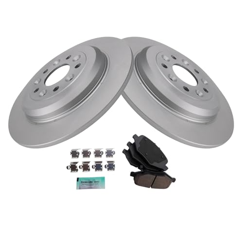 Image of TRQ Rear Brake Pad and Rotor Set Ceramic Coated Rotors Compatible with 2012 Lincoln MKS From 2 /07 /12 Production Date