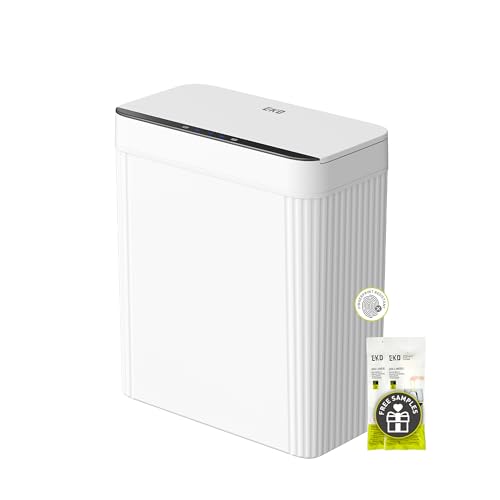 EKO Brio 10L/2.6 Gallon Motion Sensor Trash Can, Automatic Touchless Bathroom Garbage Bin, Waterproof Smart Trash Can for Kitchen, Bedroom, and Office, White