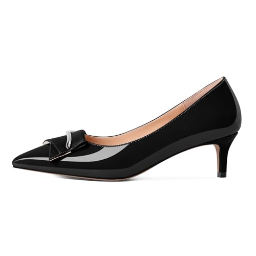 Women's Low Kitten Heels Closed Pointey Toe Pumps Low Stiletto Heels Slip-on Buckle Pumps Wedding Bridal Party 2 Inches Dress Shoes4
