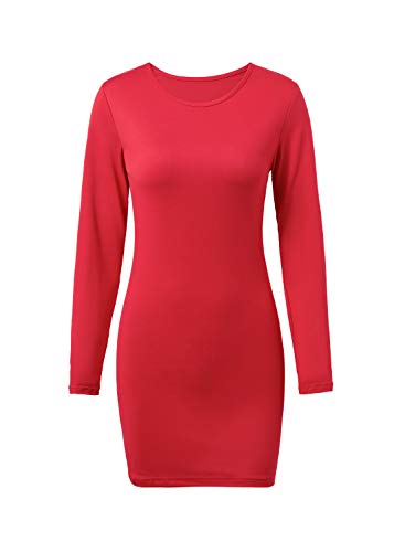 Womens Casual Long Sleeve Bodycon Dress Knitting Sexy Club Party Slim Short Mini Dress(Red,M)