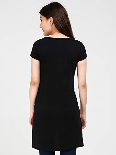 Image of FLEXIMAA Women's Cotton Round Neck Color Block Half Sleeve Long Top