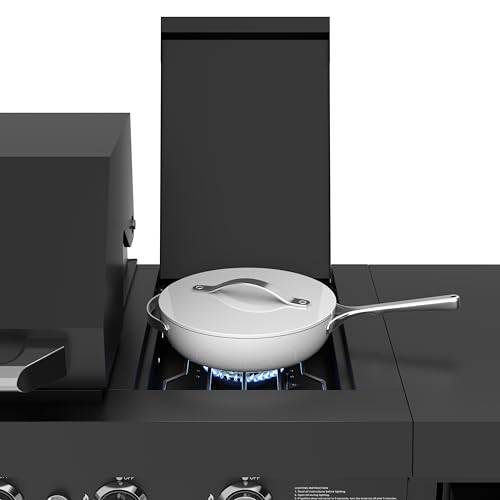 Image of KoolMore Reserve Outdoor Kitchen Island with 6 Burner Grill and a Side Burner, Sink, Storage Cabinet, and Beverage Refrigerator, CSA Listed in Sleek Black