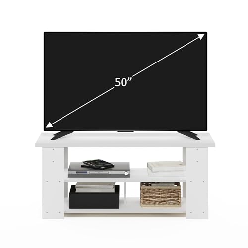 Image of Furinno Jaya TV Stand Up to 55-Inch, White | Open Back TV Console for TV up To 55 Inch, Easy Assembly, for Living Room, Bedroom