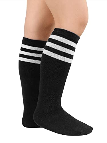 Century Star Toddler Soccer Socks for Girls Boys Baseball Socks Youth Softball Sock Kids Breathable Athletic Socks for Sports 2 Pair Black & White 3-6 Years2