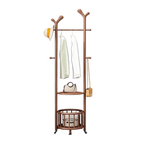 Perchero de madera maciza móvil para pasillo de pie para entrada y sala de estar, elegante y pequeño perchero (color único)