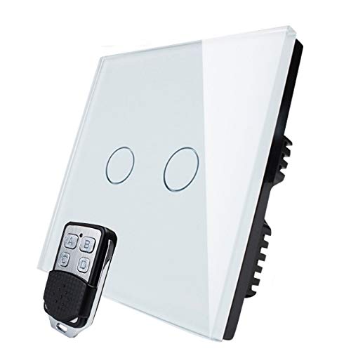 KONOQ Glass Panel Smart Touch Light Switch - Remote ON/OFF (2 Gang / 1 Way, White)