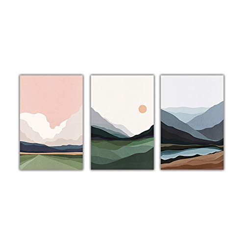 Art mural paysage nature pour salon chic moderne | 3 toiles 50x70cm