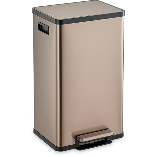 Image of SIMPLI-MAGIC 13 Gallon /50 Liter Kitchen Trash Can, Stainless Steel Step-On Garbage Bin with Side Handles, Built-In Odor Filter Holder & Removable Inner Bucket for Kitchen & Office & Bedroom, Rose Gold