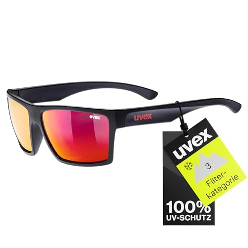 Uvex LGL 29 - Sonnenbrille für Damen und Herren - starker Schutz vor Sonnenstrahlung - inkl Schriftzug auf den Bügeln - black matt/red - one size