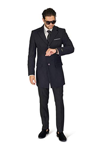 AZAR MAN Slim Fit Modern Wool Overcoat 3 Button Notch Lapel Top Trench Coat3