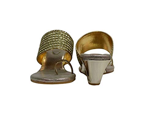 Stop n Style Gold Ethic Sandal Traditional Indian Shoes Handmade Wedge Heel Ladies3