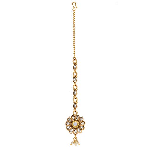 Kundan and Pearl Choker Necklace Set with Maang-Tikka