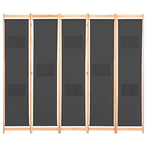 Lumanois Biombo Divisor 5 Paneles de Tela Gris 200x170x4 cm, Mobiliario Divisores de ambientes, Gris, 7.5kg