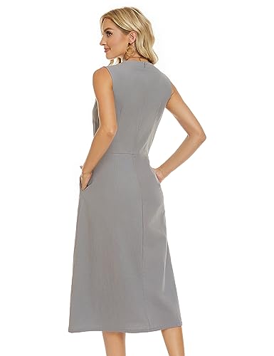 Image of Ladyful Women's Sleeveless Cotton Linen Midi Dress V Neck A Line Tank Dress