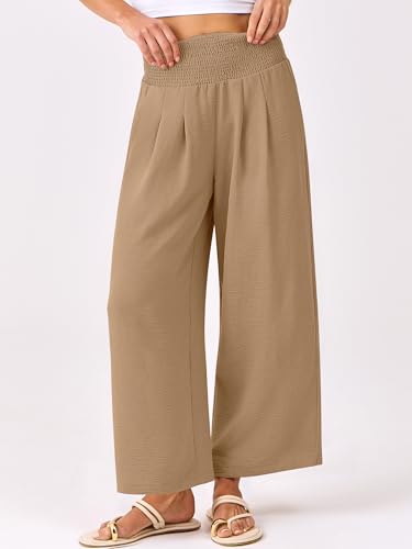 Image of ANRABESS Womens Wide Leg Palazzo Pants with Pockets | Lightweight Breathable High Waisted Pants, Beach Vacation Flowy, Lounge & Casual Summer Trousers