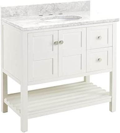 Signature Hardware 463154 Olsen 36" Free Standing Single Vanity Cabinet Set with Wood Cabinet, Stone Vanity Top and Oval Undermount Sink - 8" Faucet Holes