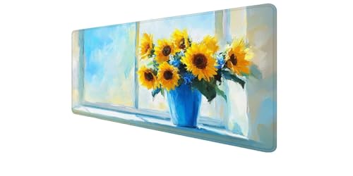 Tapis de bureau design Tournesol XXL pour organiser un espace de travail sur PC