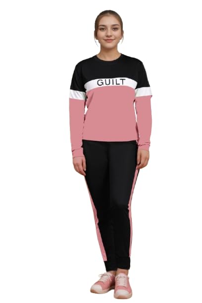 Women's Front Taped Tracksuit Co-Ord Set, Stylish Activewear, Comfortable Sportswear Lounge Set, Black and Pink (IN, Alpha, M, Regular, Big, PEACH)-picture-27