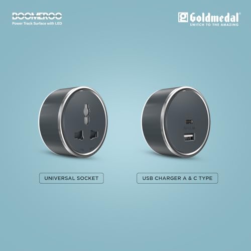 Image of Boomeroo 50cm Surface with LED Power Track with Universal Socket & USB Socket Charger with A & C-Type - Surface Mounted Extension for Home, Office, Multi Outlets| Movable Sliding Track-Magnesium Grey