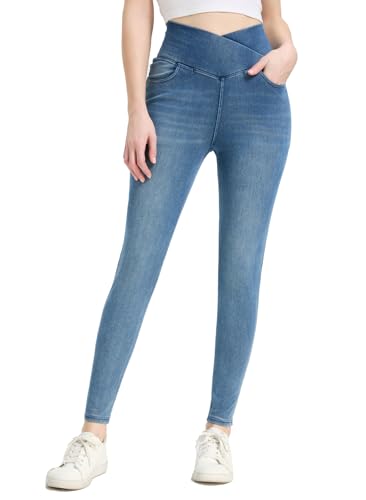 Womens High Waisted Jeggings Tummy Control Stretch Denim Pants Soft Comfortable Fit Skinny Leg Retro Casual Style (US Alpha Large Regular Regular KYAL-2024050-Light Navy)