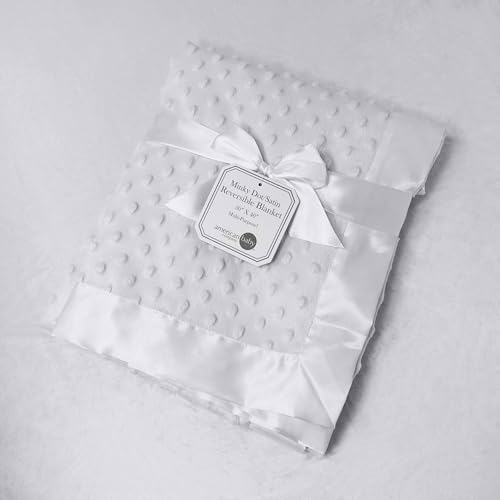 Image of American Baby Company Heavenly Soft Chenille Receiving Blanket 30 inchx40 inch, 2-Layer Minky Dot & Silky Satin, White, Warm for Baby Boys & Girls