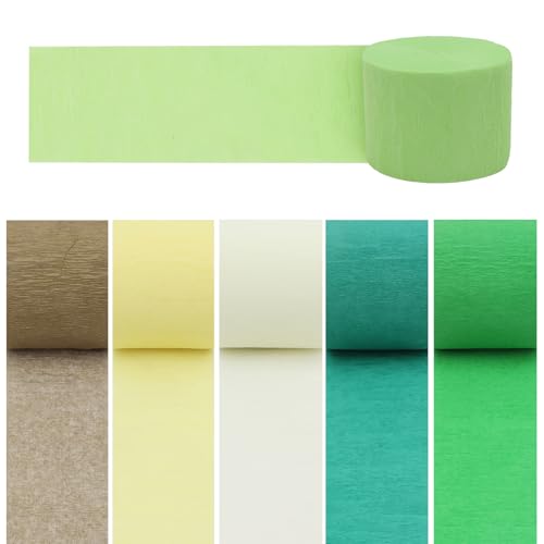 Decorações de festa de papel crepe, 6 rolos, serpentinas verdes e douradas para casamento boho, chá