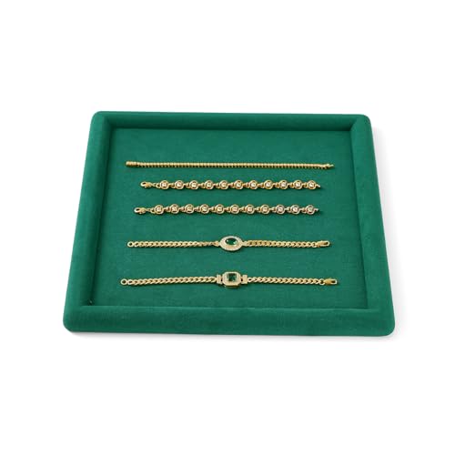 Microfiber Jewelry Tray Jewelry Display Trays Stackable Jewelry Organizer Tray Jewelry Trays For Drawer Padded Jewelry Tray for Necklace Bracelets Storage (Green)