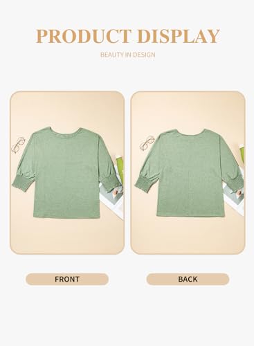 Eytino Plus Size Tops for Women Crew Neck 3/4 Sleeve T-Shirts Loose Casual Solid Basic Business Tees Blouses(1X-5X)4