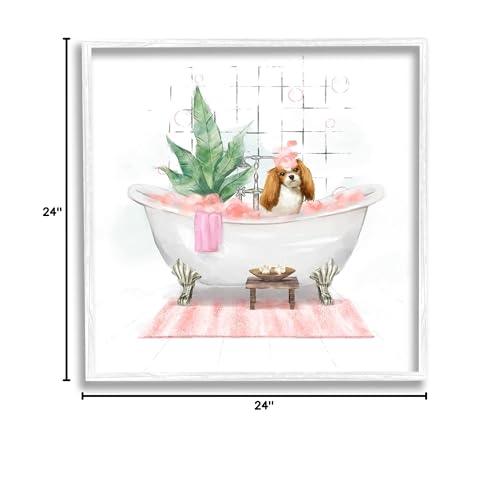 Image of 'Chic Cocker Spaniel Puppy in Pink Bubble Bath'| Framed Giclee Art | Stupell Industries | White, 24 x 24 Inches, Easy to Hang and Sturdy, Made in USA, by Ziwei Li