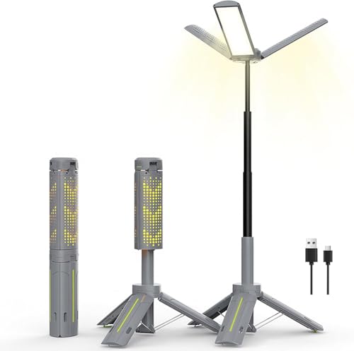Telescopic Camping Lights Rechargeable 8000 mAh Led Multifunction Lanterns Job Site Lighting Cordless Dimmable Camping Tent Lamp Portable Power Supply 3000LM Waterproof (Cool Grey)