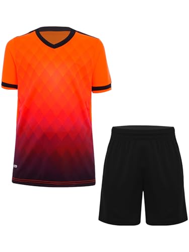 easyforever Football Training Outfit for Kids Boys Short-Sleeve T-Shirt with Shorts Set Sports Tracksuit
