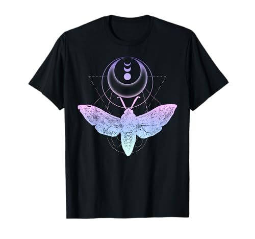 Moth And Crescent Moon Drawing, Witchy Pastel Goth Art T-Shirt