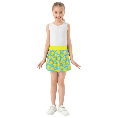 Girls Skorts High Waist Athletic Skirts with Shorts Cartoon Yellow Rubber Duck Stretchy Teens Performance Tennis4