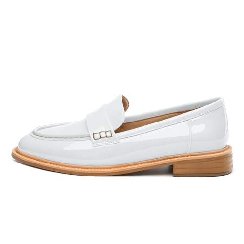Image of JUSTDANNI Loafers for Women Slip On Shoes with Round Toe 1.2-Inch Low Chunky Block Heel Patent Comfortable Casual Dress Pump Shoes for Wedding Party Work Shopping Dating