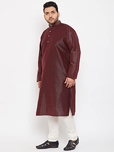 Image of VASTRAMAY Plus Size Men's Silk Blend Kurta Set-New Wine
