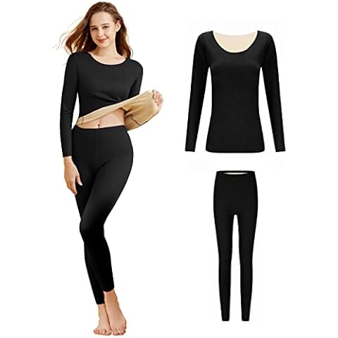 Merdia Thermal Underwear Long Johns Base Layer for Women | Stretch Soft Thermal Top and Bottom Set | Women's Thermal Underwear Sets | Ski Clothing for Women | Insulated Underwear for Women (Black-M) Cover