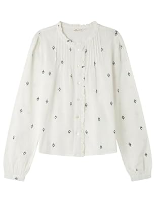 Springfield Printed Blouse with Ruffles and Pintucks AT Collar Blusa con Volantes  Marrón  34 para Mujer