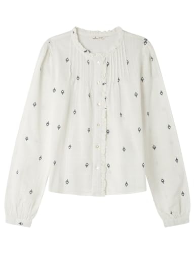 Springfield Printed Blouse with Ruffles and Pintucks AT Collar Blusa con Volantes, Marrón, 34 para Mujer