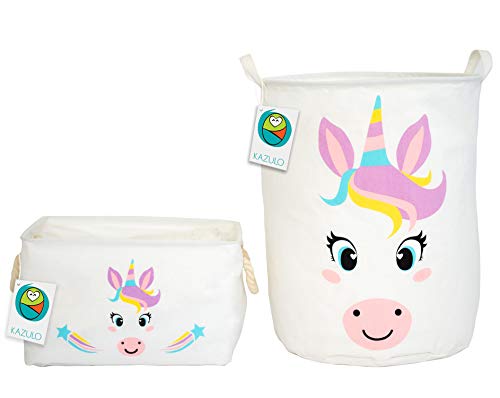 Image of KAZULO Unicorn Hamper Set, 2 Pack Set, Laundry Basket for Kids, Kids Hamper,Toy Box For Girls, Toy Storage, Easter Basket